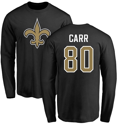 Men New Orleans Saints Black Austin Carr Name and Number Logo NFL Football #80 Long Sleeve T Shirt